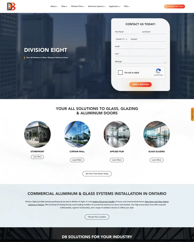 Unique Glass & Aluminum Solutions website homepage