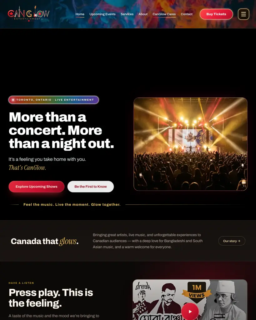 CanGlow Entertainment website homepage